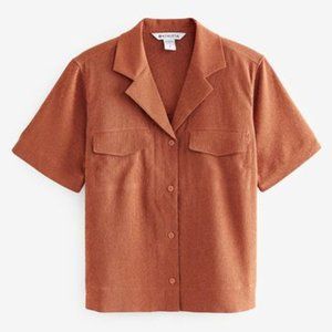NWT Athleta Rustic Brown Lightweight Echo Top Collared Button Down Shirt